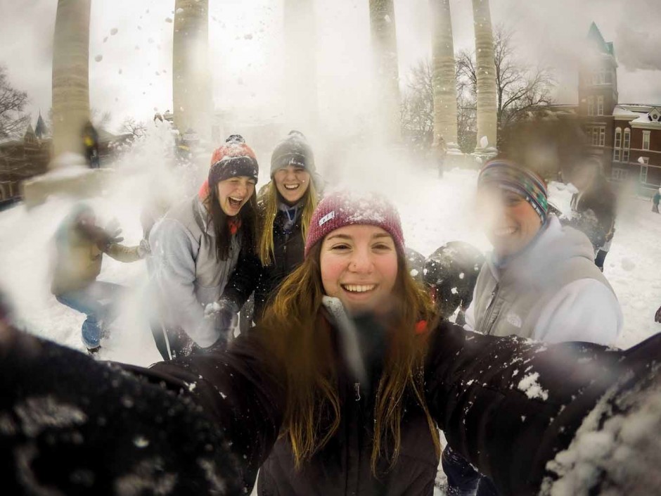 Sophomores Jill Murray, Allie Landreth, Morgan Lieberman and Caroline Gjerstad (left to right) pose for a GoPro selfie. Photo by Morgan Lieberman.