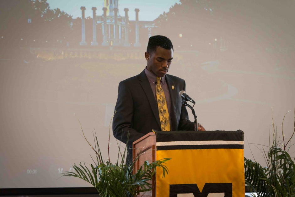 MSA President Payton Head delivers a speech before a moment of silence.