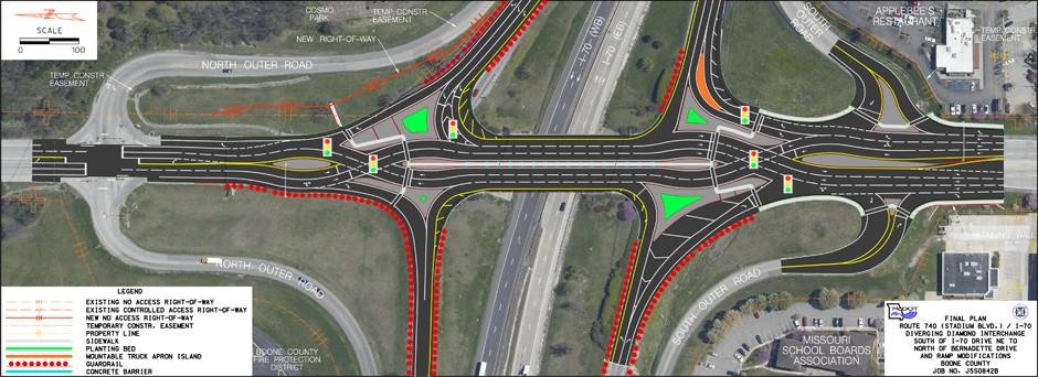 Illustration of interchange at I-70 and Stadium Boulevard.