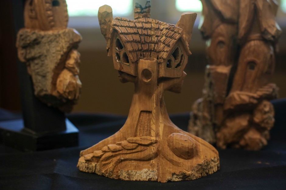 Wood carvings by Steven Winters from the MU Student Information Systems department. Winters was the winner of the 2014 People's Choice Award.
