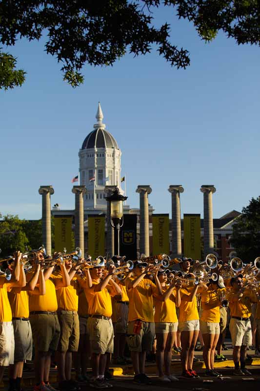 Marching Mizzou warm up before their concert on Francis Quadrangle. Photo by Nic Benner.