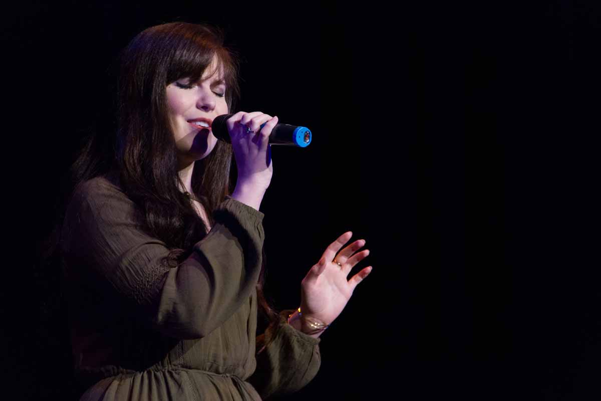 Mizzou Idol contestant Brook Novinger performs for the semifinalist round on stage at Jesse Auditorium on Feb. 20, 2016. Photo by Casey Scott.