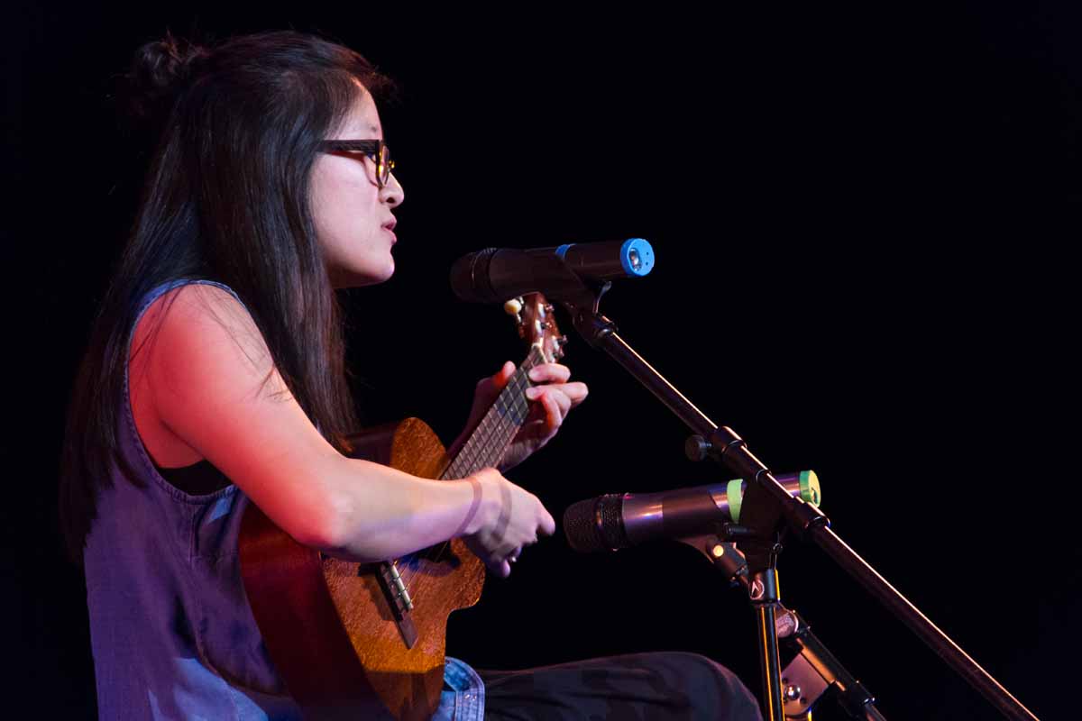 Mizzou Idol wildcard winner Jasmine Lim peforms with her ukulele for the final round of the competition. Photo by Casey Scott.