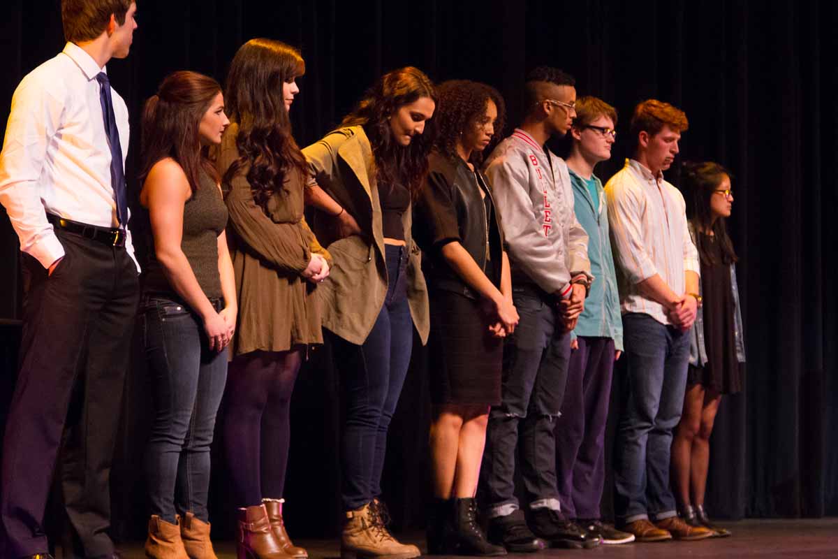 All of the contestants from the final round wait eagerly to see who will move on to the final round of Mizzou Idol 2016. Photo by Casey Scott.