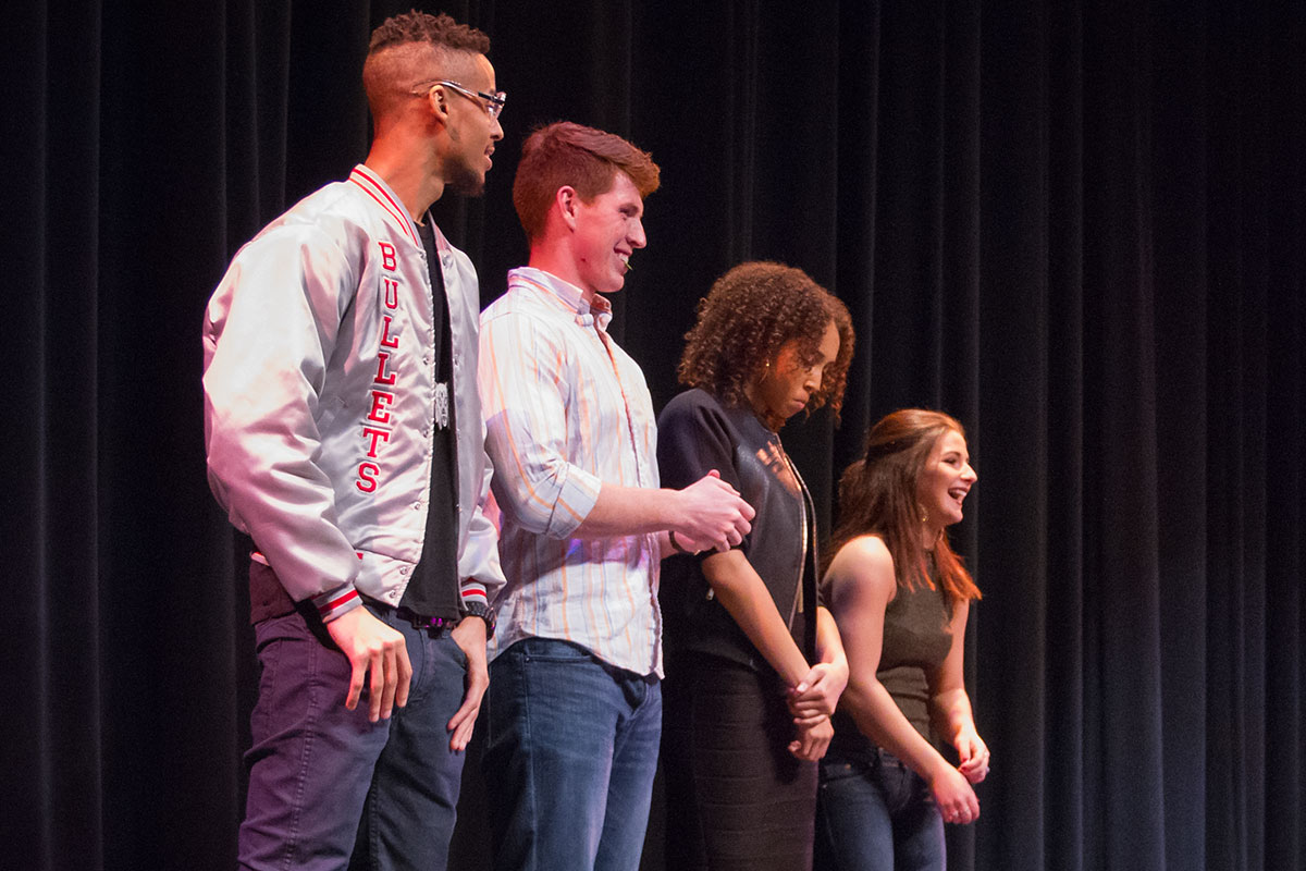 Four finalists await the result of the voting to see who will win Mizzou Idol 2016. Photo by Casey Scott.