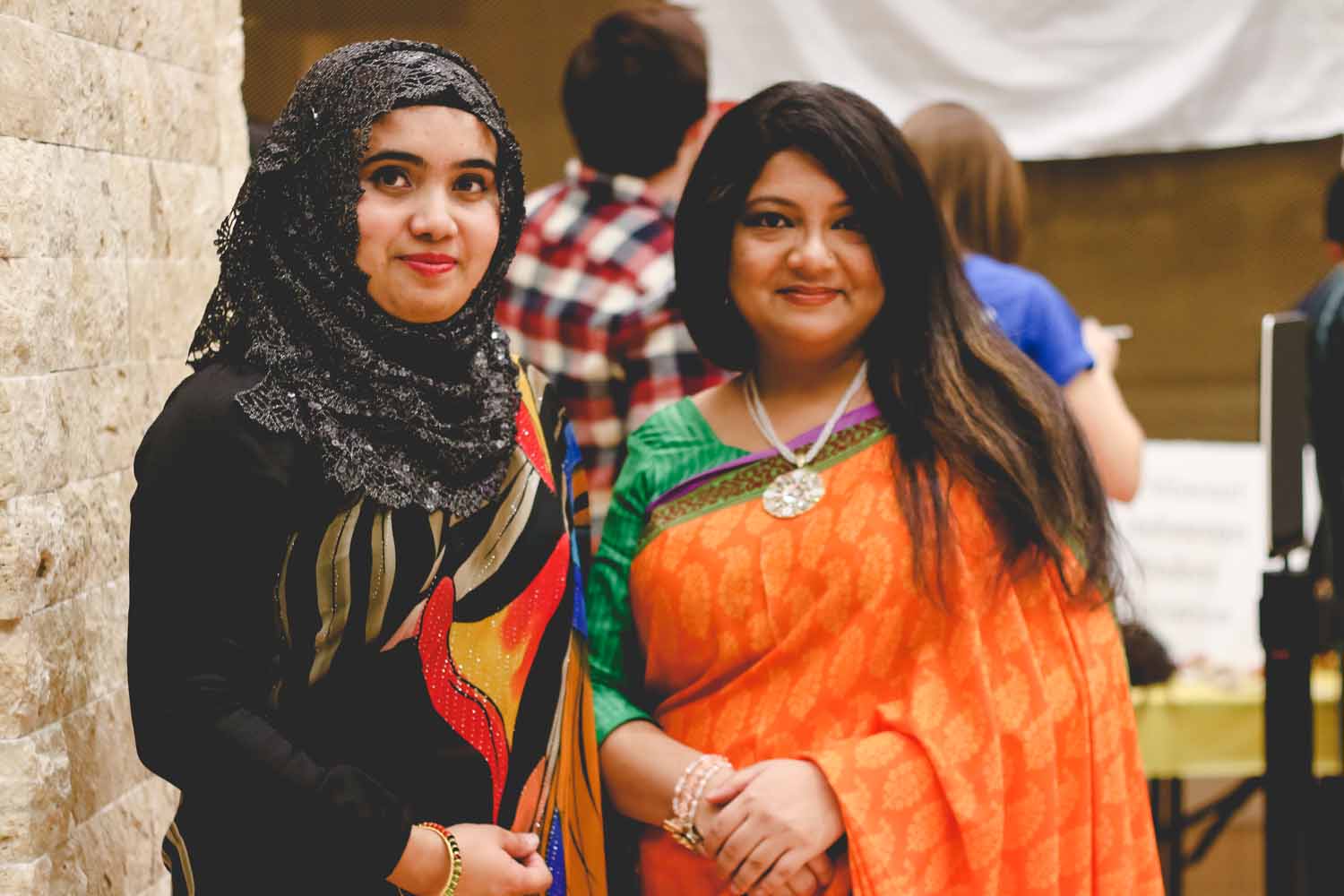 Sadia Aketer and Mouly Shahreen pose for a photo at the International Welcome Party. Photo by Hanna Yowell.