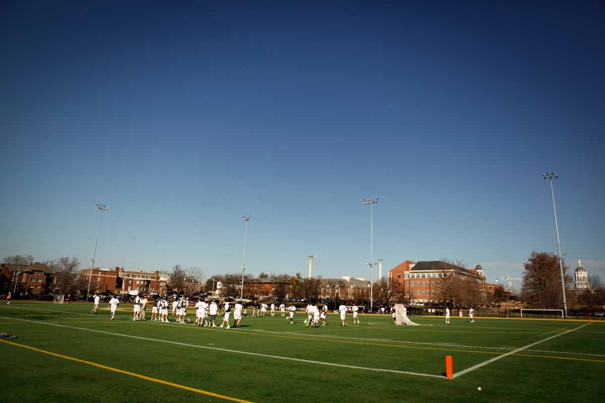 The Mizzou Lacrosse team warms up on Stankowski Field Sunday morning, Feb. 21, 2016, before facing off against Oklahoma State University.