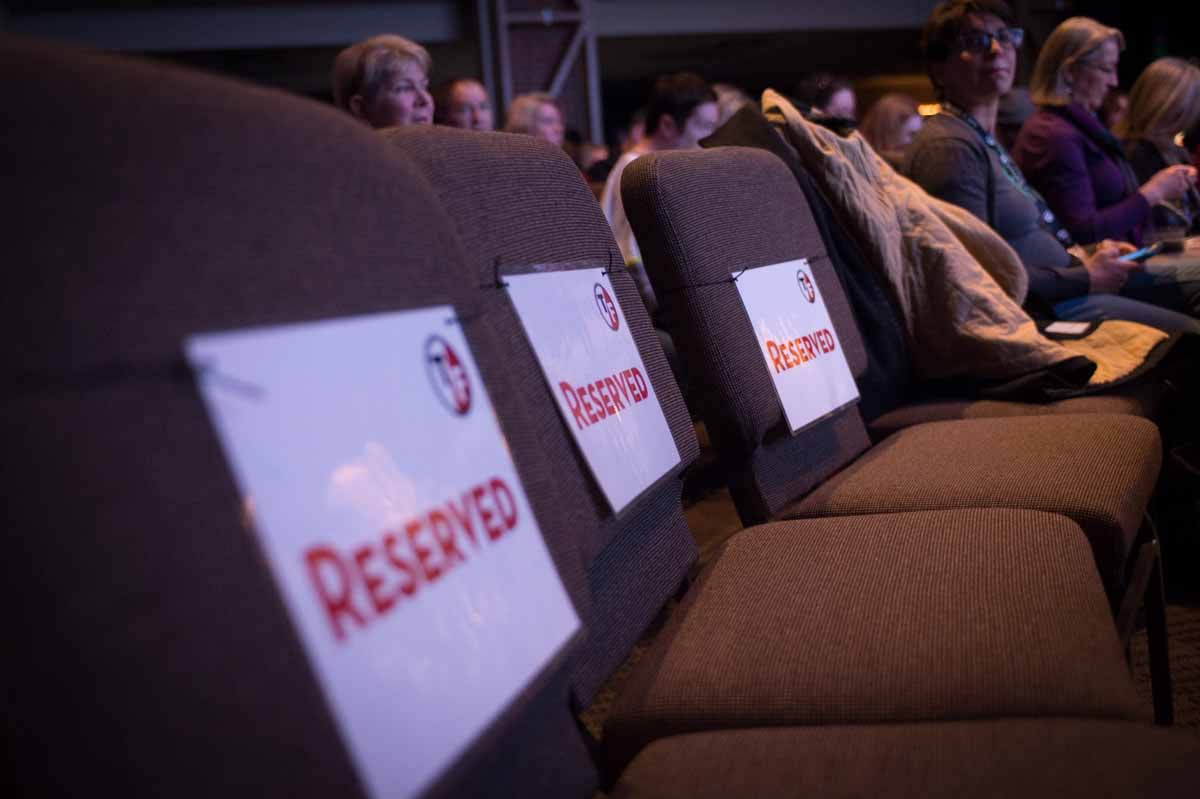 Reserved seats await warm bodies before a film at The Globe at the Presbyterian Church. Photo by Shane Epping