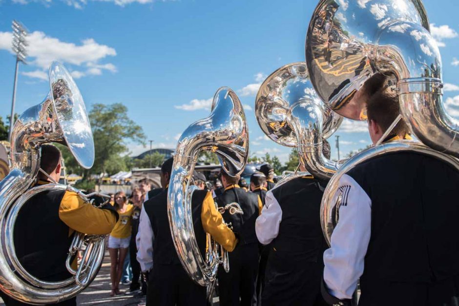 Marching Mizzou stayed busy throughout the day, beginning their performances outside of the stadium for fans.