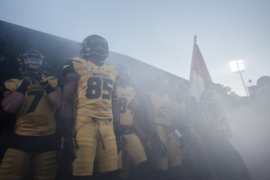 The fog increases as the Mizzou Tigers get ready for their grand entrance.