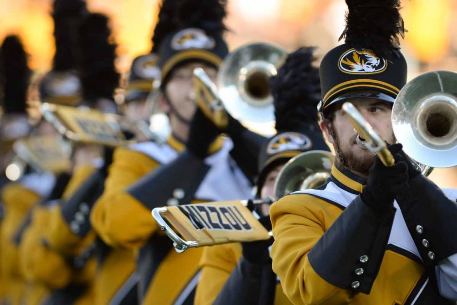 Marching Mizzou energizes the crowd with a pre-game performance.
