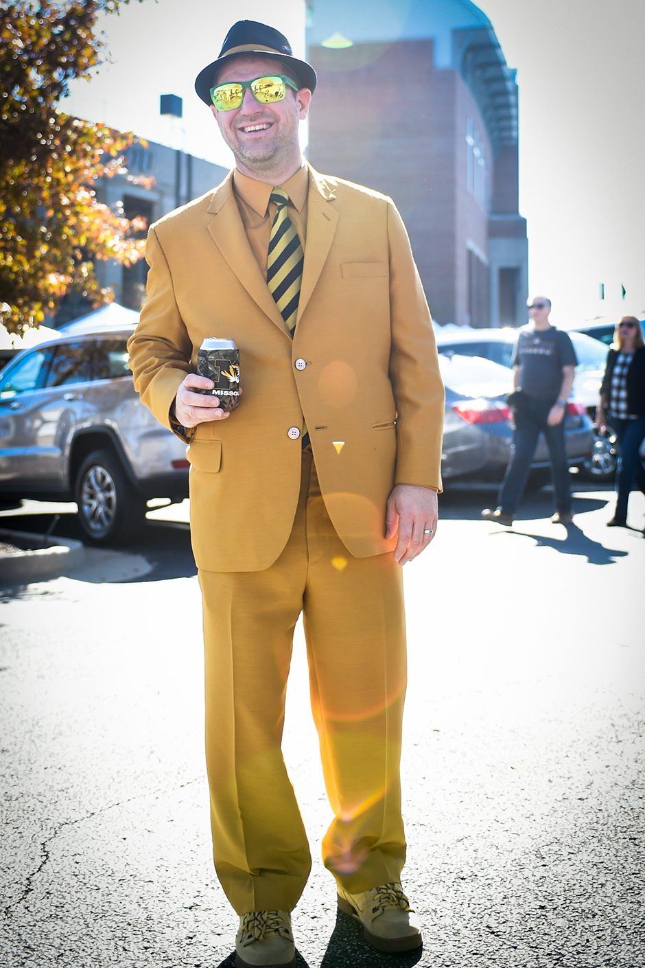 Art Hochthurn, a Mizzou fan from New Hampshire, suits up for the game. Photo by Shane Epping