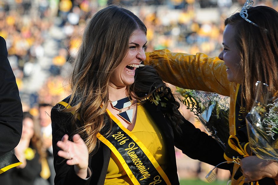 Alyssa Goldberg reacts to winning this year’s Homecoming Queen honor. Photo by Shane Epping.
