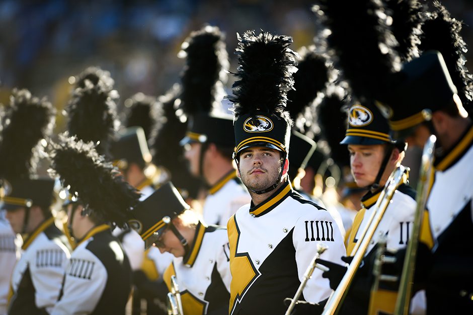 Members of Marching Mizzou prepare to perform during half-time. Photo by Shane Epping.