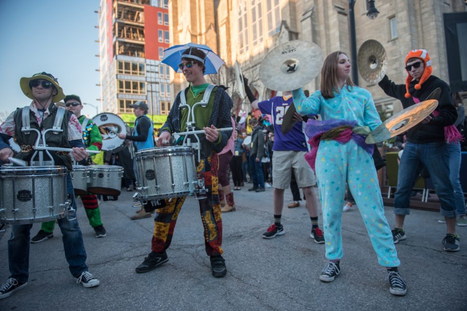 Percussionists in costumes.