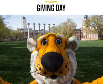 This is a picture of Truman the Tiger on the quad.