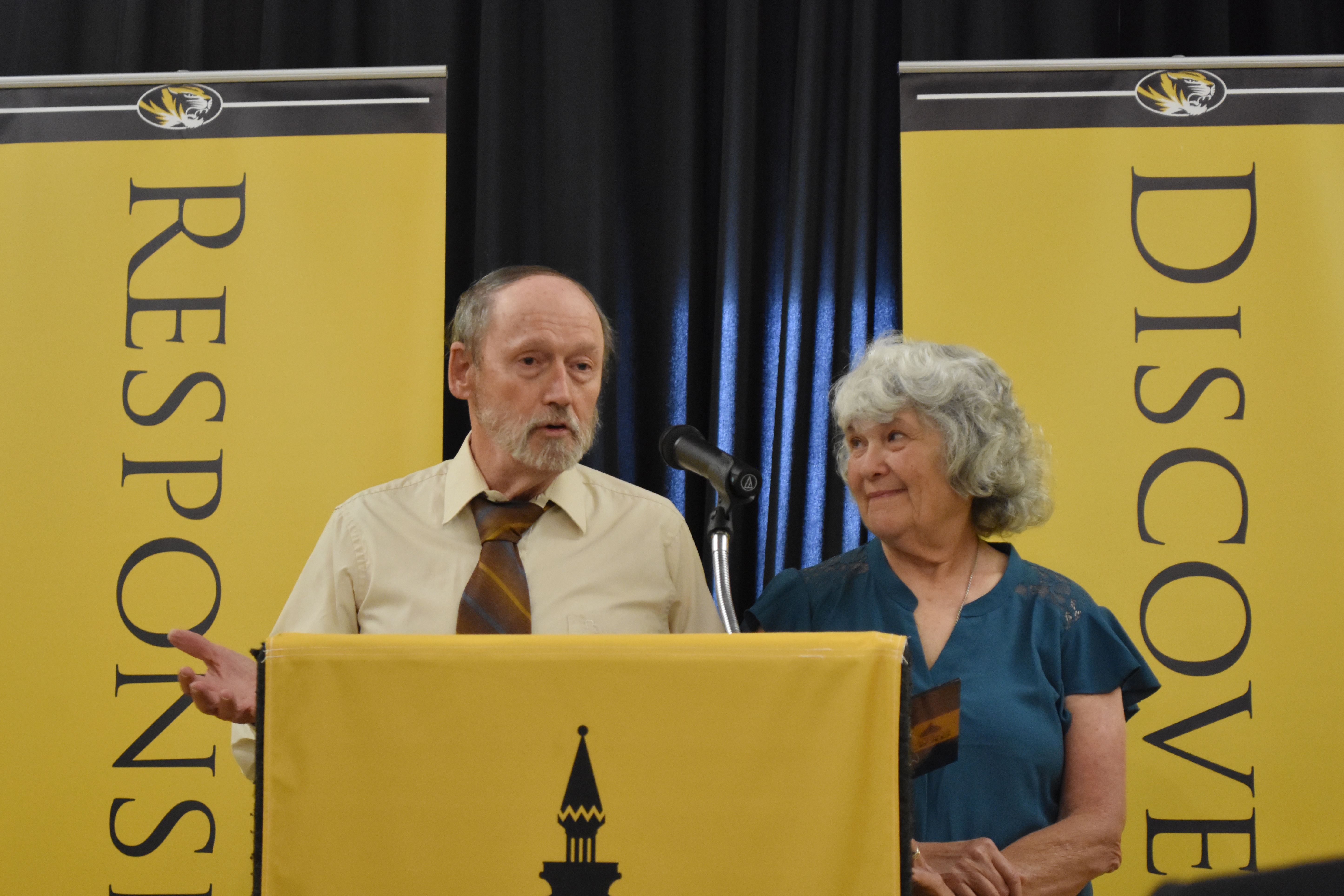 Picture of Ken Donohew and Ellen Kippel during the gift announcement. 