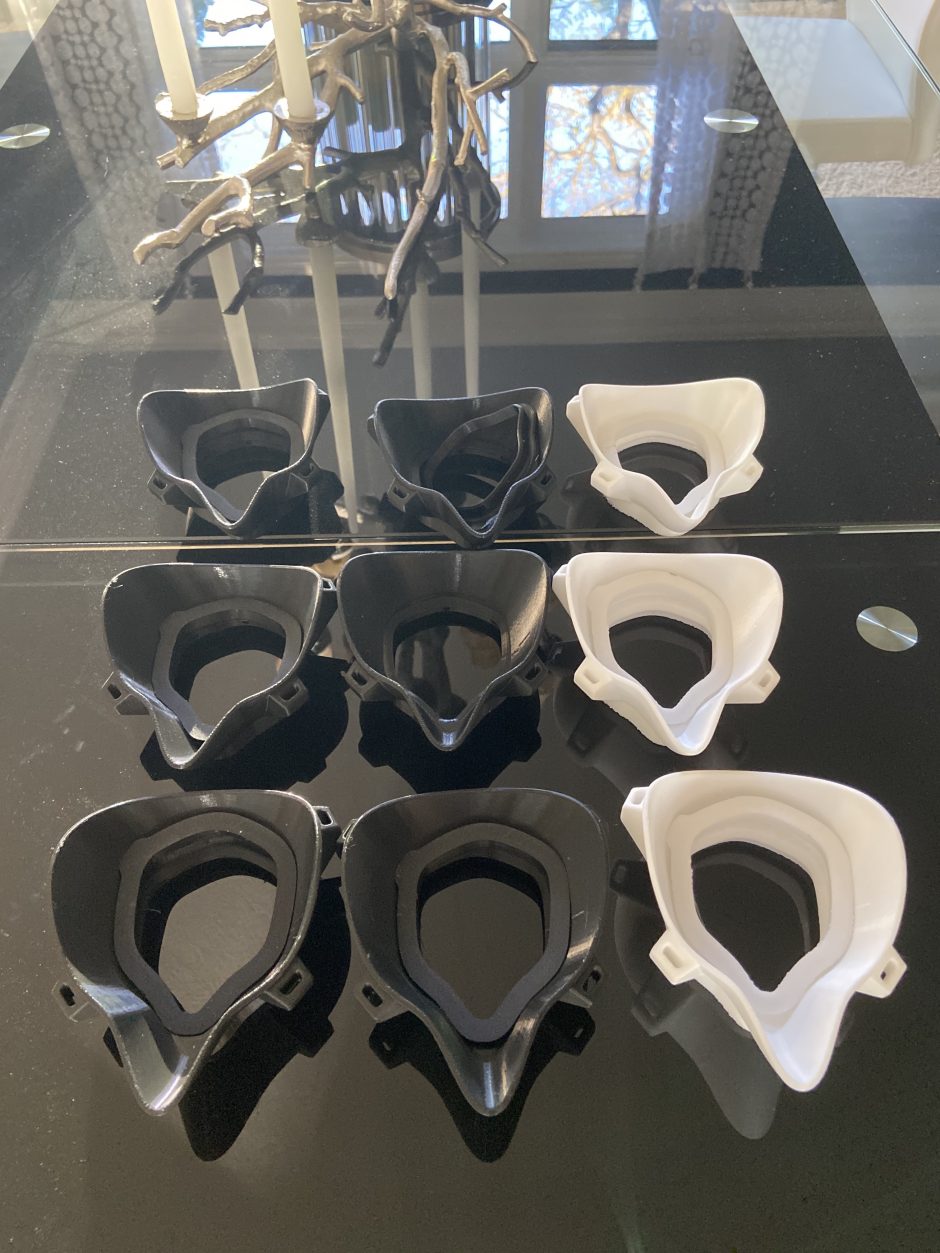 This is an image of parts of the masks on a table.