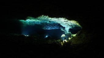 This is a picture of the oldest red ochre mining cave system in the Americas.