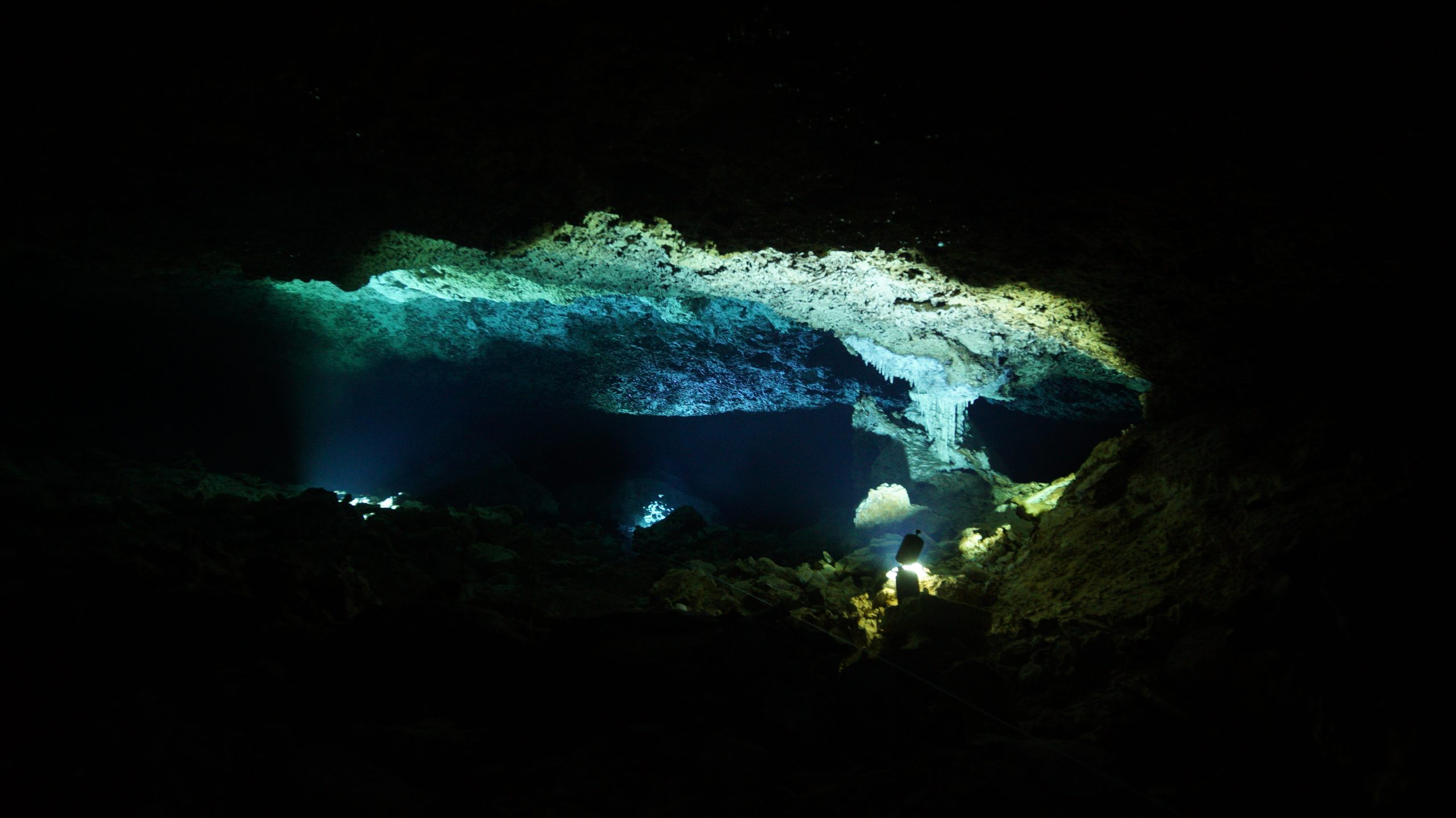 A shot of the flooded mining cave system called Sagitario