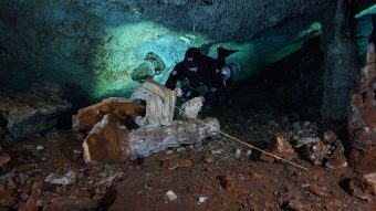 This is a picture of a diver in the underwater cave system.